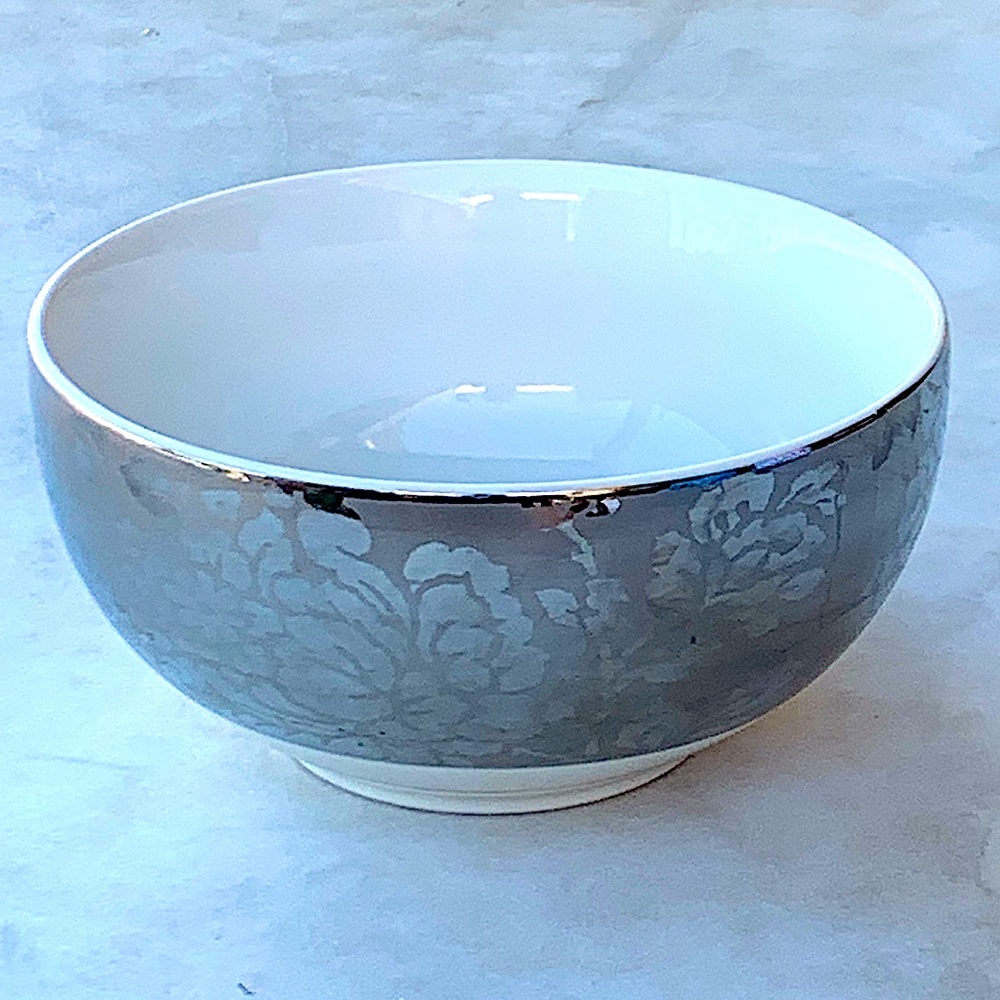 222 FIFTH EMMALYN SOUP BOWL METALLIC SILVER FLORAL